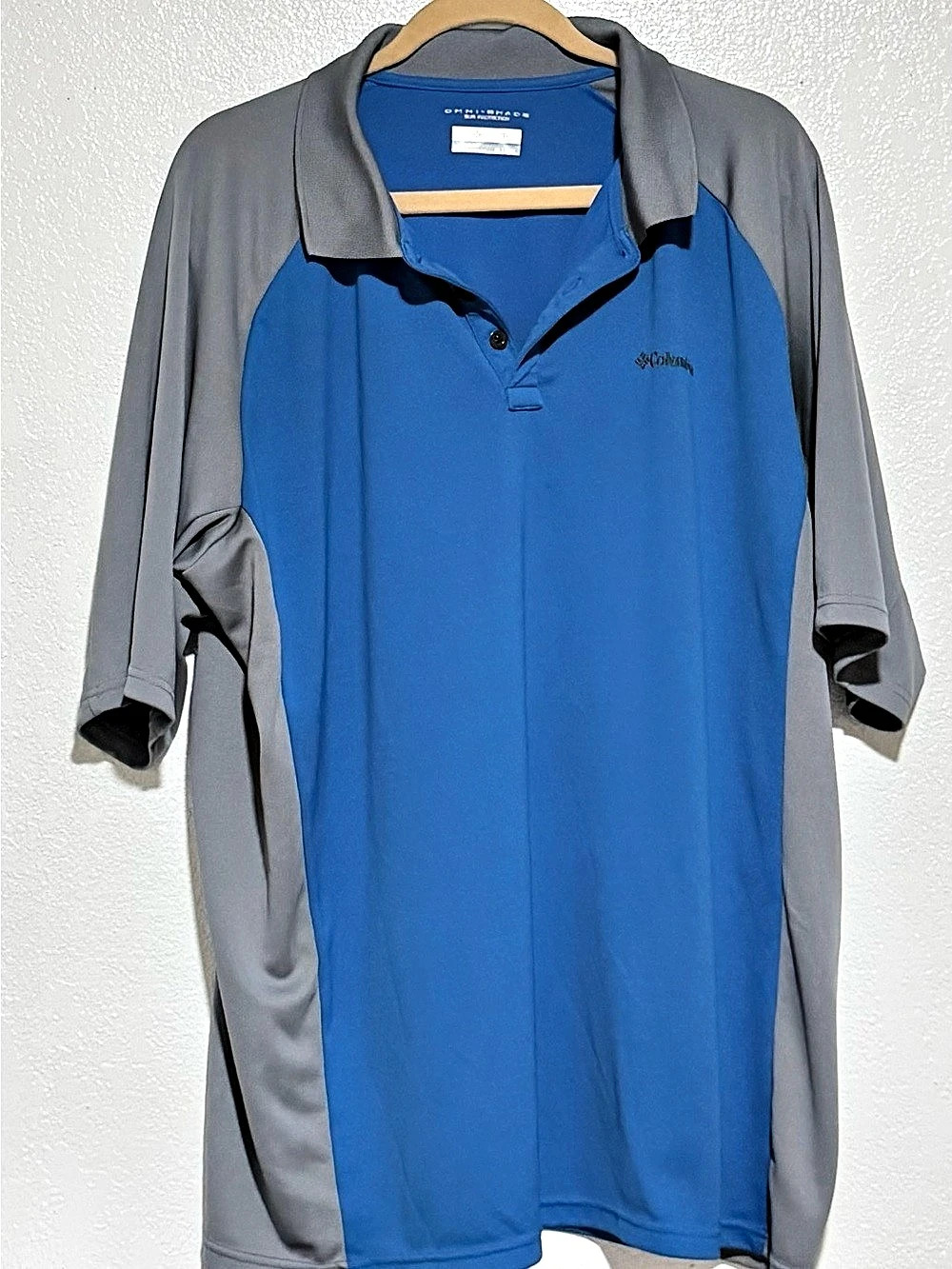 Columbia Omni -Shade Sun Protection Men’s Blue & Gray Golf Shirt Size XLT